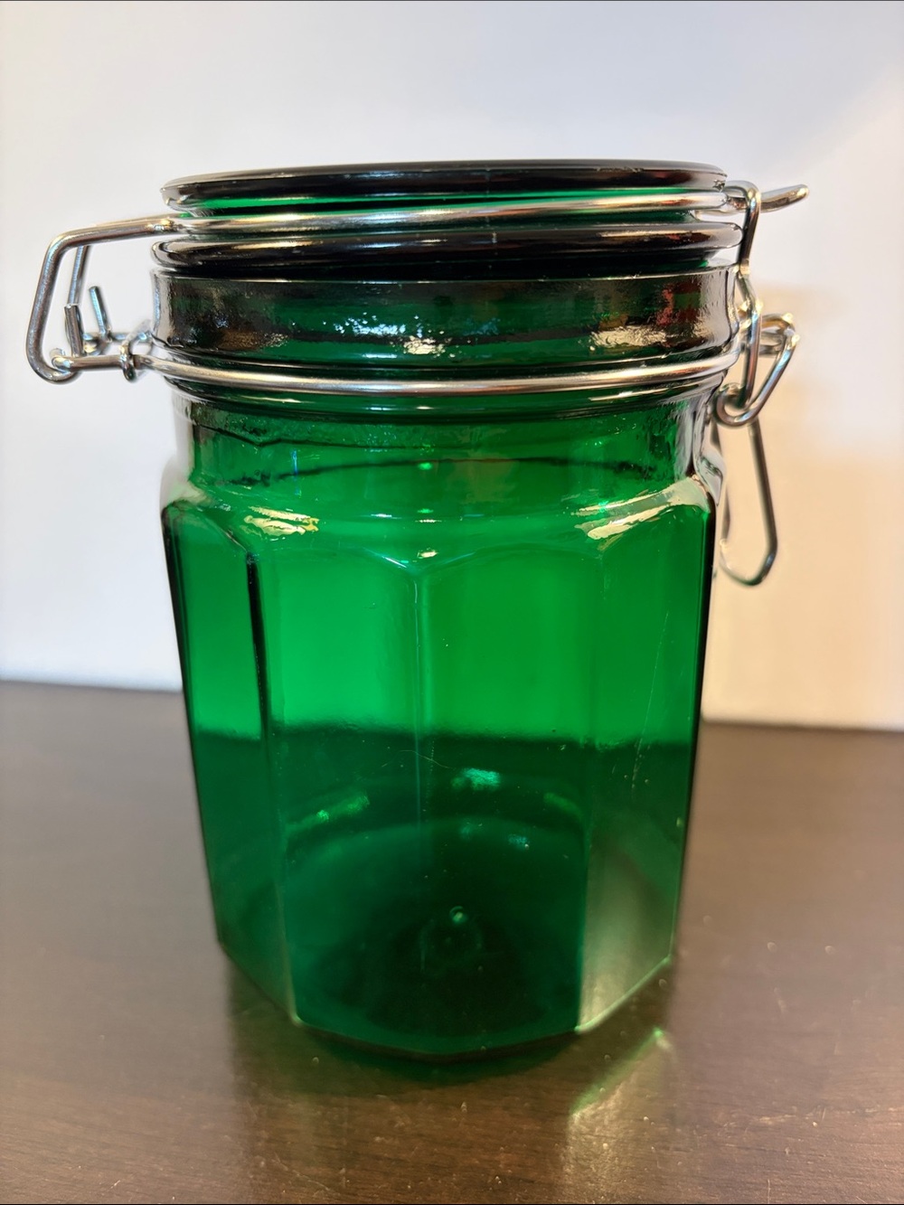 Vintage Green Glass Hinged Jar